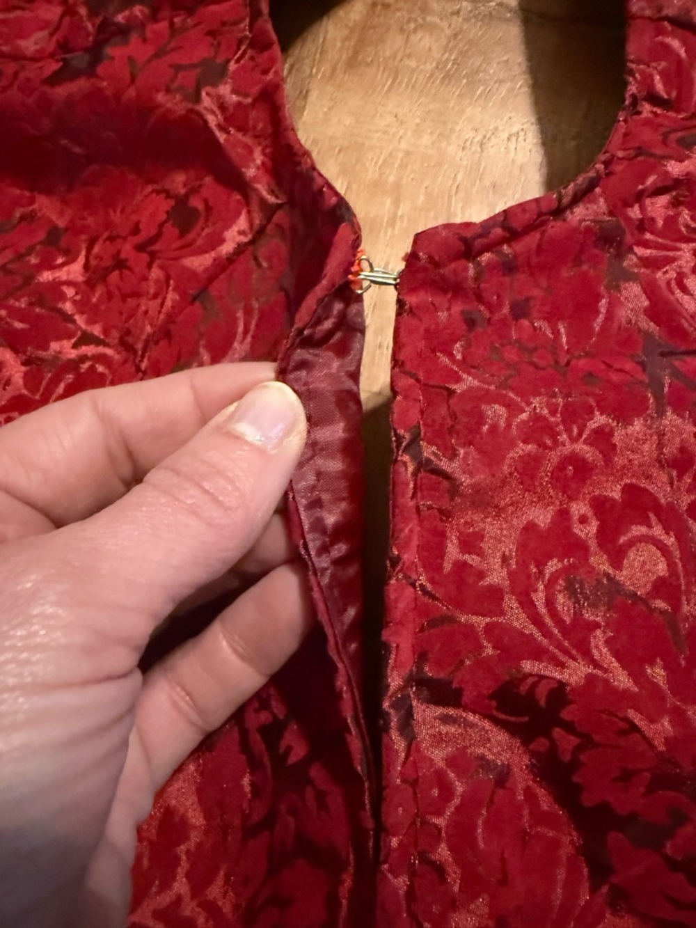 Embroidered Red Velvet Holiday Tree Skirt - Picture 7 of 7